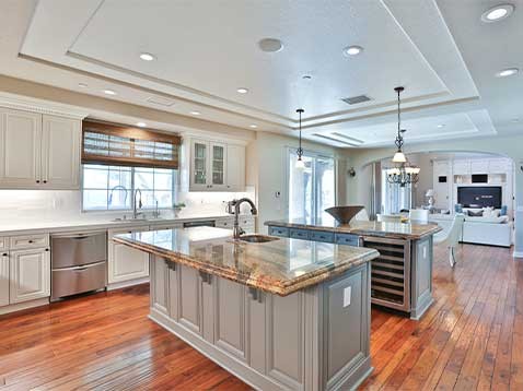 Modern kitchen with a stone island